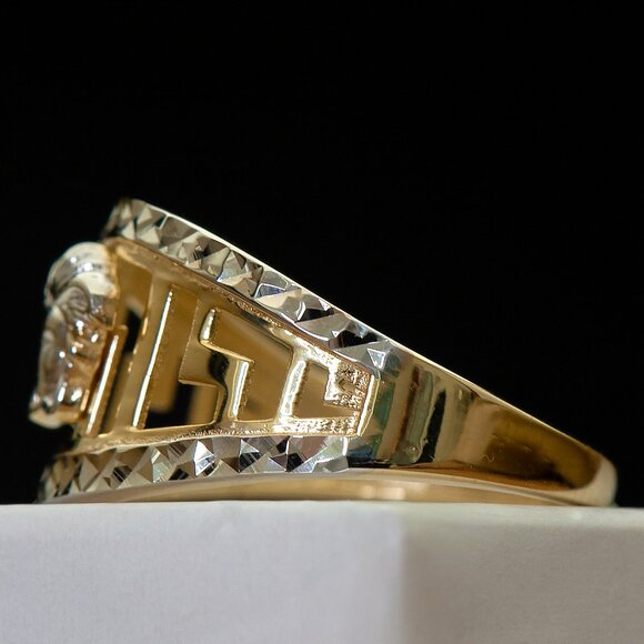 10K Yellow & White Gold Two Tone Medusa Greek Goddess Ring Stamped 10K Sz 7.25 - Picture 3 of 12